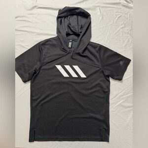 Adidas Men's Black and White Short Sleeve Dugout Hoodie